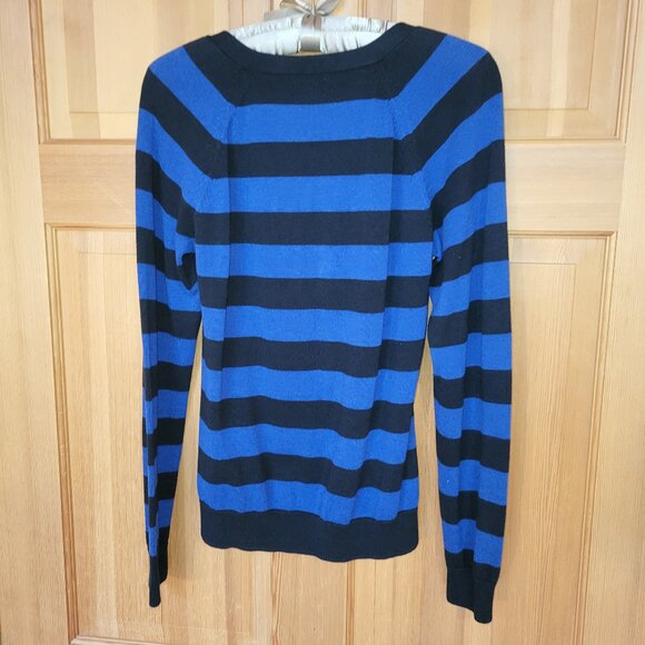 Worthington Women's Black & Blue striped long sleeve lightweight sweater, large - Picture 3 of 6